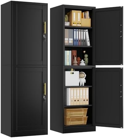 pozdeg 67" Black Lockable Tall Narrow Metal Storage Cabinet by pozdeg