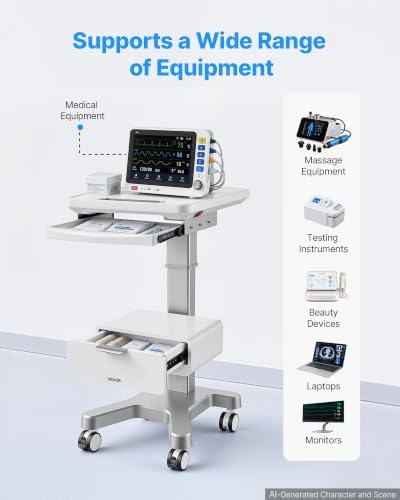 VEVOR Medical Trolley Cart with Tray and Drawer, Electric Lift Laptop Cart - Image 4