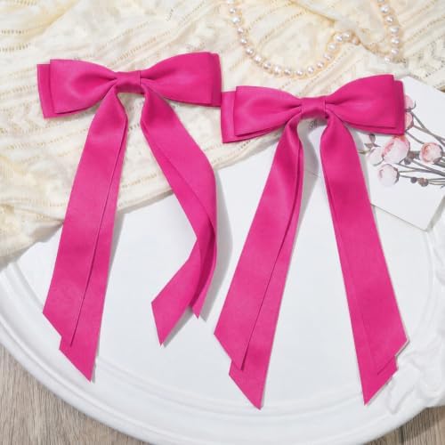 2PCS Rose Pink Hair Bows, Large Ribbon Bow Hair Clips for Girls Women Cute Ponytail Holder Accessories for Toddlers Kids Teens - Image 7