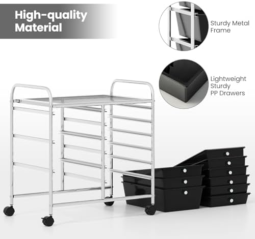 Giantex 9 Drawers Rolling Cart, Classroom Organizers, Storage Cart with Wheels, for Teacher Office Home School Supplies Tool Craft Art Paper, Black - Image 7