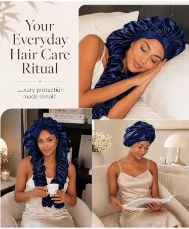 Double Layer Slik Like Satin Bonnet, 33-43" XXL Bonnet for Braids Long Hair - Image 6