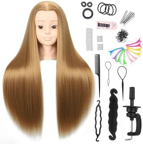 Headdoll 26"-28" Mannequin Head Styling Mannequin Head for Hair Styling and Free Table Stand Training Head Manikin Cosmetology Doll Head with Long Fiber Hair Hairdresser Practice Head for Stylist by headdoll