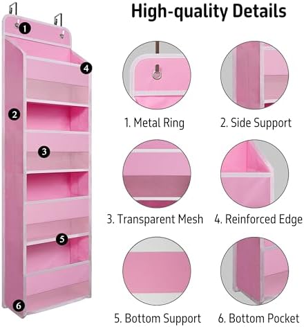 GCreation Over Door Organizer for Bedroom Bathroom Pantry, 4 Shelf Pink - Image 4