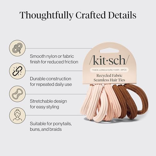 Kitsch Seamless Hair Ties No Damage - Stretchy Hair Bands - Rosewood, 8pcs - Image 4