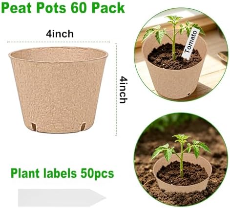 JNYONG 60 Packs 4 Inch Peat Pots, Garden Germination Nursery Pots - Image 2
