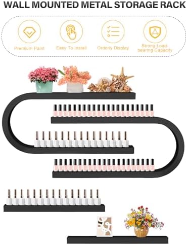 EBANKU 6PCS U Shape Nail Polish Racks Heavy Duty Nail Shelfs for Wall Nail Polish Display Rack Cosmetic Display Cases Nail Polish Organizer Wall Shelf for Home Spa Nail Salon(Black) - Image 5