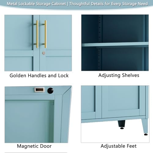 Metal Storage Cabinet with Lock,Blue Steel Tool Cabinet with 3 Adjustable Shelves,61 Tall Freestanding Heavy Duty Garage Locker for Home Office Kitchen 61" H X 27.6" W X 13.8" D - Image 5