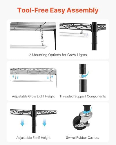 VEVOR Plant Shelf with Grow Light, 6-Tier Double-Row Plant Stand, 71in Tall Indoor Plants Display Rack with Wheels & Timer, 200W Full Spectrum Grow Lights, Metal Flower Pot Holder for Seed Starting - Image 6