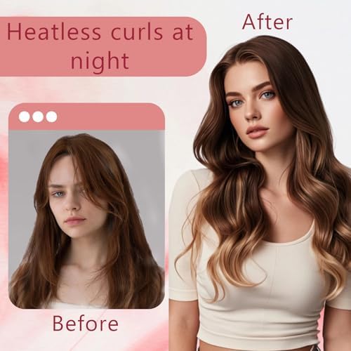 Curling Tie New Hair Curlers to Sleep in, Heatless Curls Overnight Headband, Soft Ribbon Wrap for Long Hair, Perfect Natural Curls Bouncy Curls Hairstyle Hair Suitable for All Hairs Types(Red) - Image 3
