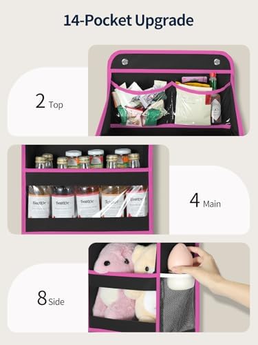Yecaye 5 Tier Over the Door Organizer, Swing-proof Door Organizer Hanging with Clear PVC Windows, Behind the Door Storage for Bedroom Nursery Closet Laundry Pantry Bathroom, Pink and Black - Image 3