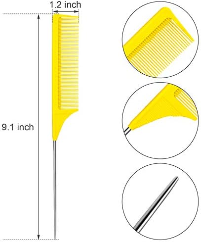 Leinuosen 3 Pack Rat Tail Comb Carbon Fiber,Yellow, Pink, Green - Image 2