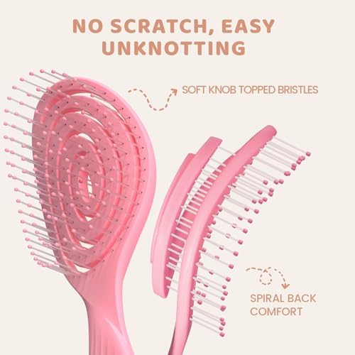 SHINLEA Detangle Hair Brush, Detangling Wet Spiral Hairbrush for Women, Men, kids, Vented Detangler for Blow Drying, Glide Through Tangles For All Hair Types (Pink) - Image 3