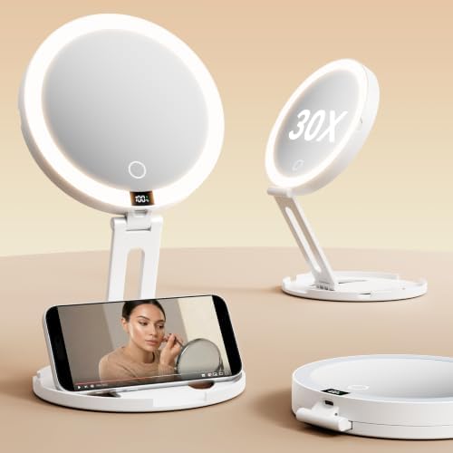 Travel Makeup Mirror with Lights - 1X/30X Magnifying Double Sided Mirror by Unknown