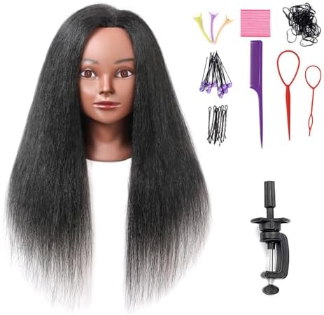 Mannequin Head with 100% Real Hair, 18" Cosmetology Mannequin Manikin Training Practice Doll Head for Hairdresser Braiding Hair Styling Hairdressing with Clamp Holder- Black by Armmu