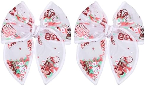 Girls Christmas Fable Bow Hair Clips 2pc 4" Red Mesh Ribbon Santa Claus Alligator Pins Shaker Bow Cheer Barrettes for Teen Toddler Kids Women Xmas Holiday Outfits Decor Accessory Gift by Miroksh