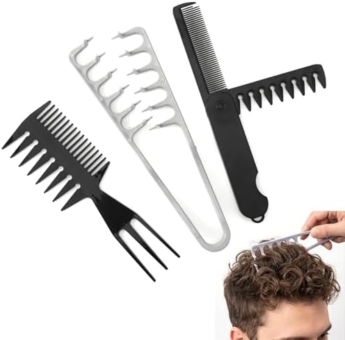 3pcs Texture Comb Voluminous Fluffy Texture Styling Hair Comb Plastic Wide Fine-Toothed Dual-Purpose Barber Anti-Frizz Hairbrush Apparatus Tool with Grip for Men Lift Roots Fringe Parting by Unknown