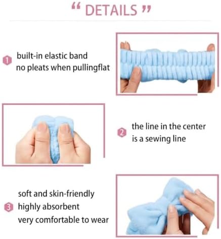 7 Pcs Spa Set, Facial Headband and Wristband Set, Skincare Accessories, College Style Girl Idea Gifts, Hair Accessories for Women and Girls (Blue) - Image 7