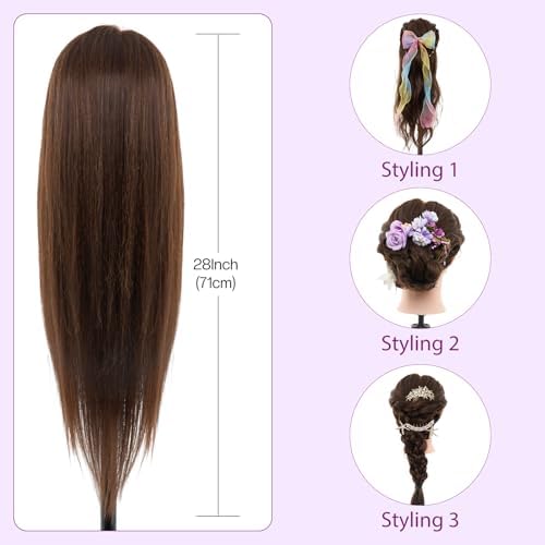 Mannequin Head with 80% Human Hair 28" Doll Head for Hair Styling#4 - Image 6