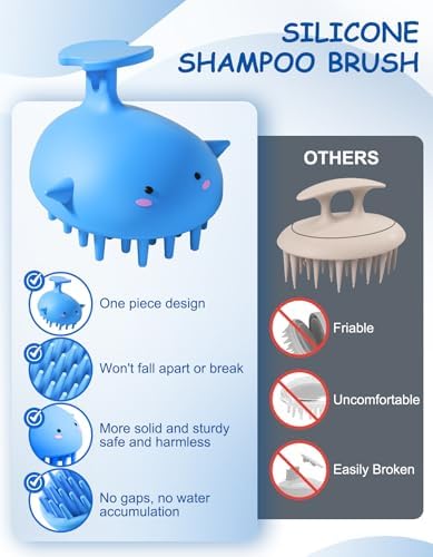Shampoo Brush Scalp Massager, Silicone Hair Scrubber Wet & Dry, Blue - Image 2