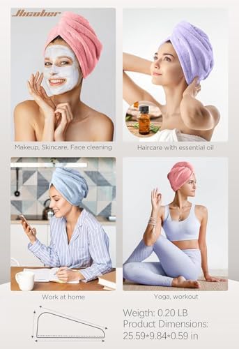 Hicober Microfiber Hair Towel Wrap for Women, Pink Blue Purple, 3-Pack - Image 5