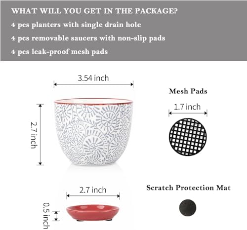 Selamica Ceramic Succulent Pots with Drainage Holes, Small Flower Pots 3.5 Inch Plant Pots for Indoor Plants with Saucers, Cactus Succulent, Home Decor, Set of 4, Assorted Colors - Image 3