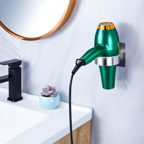 Blow Dryer Holder Wall Mounted, hairdryer holder for bathroom, Blow Dryer Organizer, hair tool organizer wall mount, Adhesive Hair Dryer Storage for Bathroom Barber Shop (Silver) - Image 4