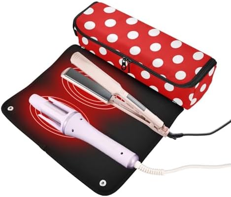 Polka Dot Red Hair Tools Travel Bag Travel Organizer Pouch Portable Carrying Case with Heat Resistant Mat for Flat Irons Curling Iron Hair Dryer - Image 2