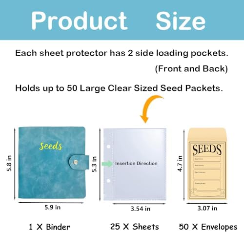 Seed Storage Organizer Binder, Seed Packet Organizer with 50 Clear Pockets - Image 2