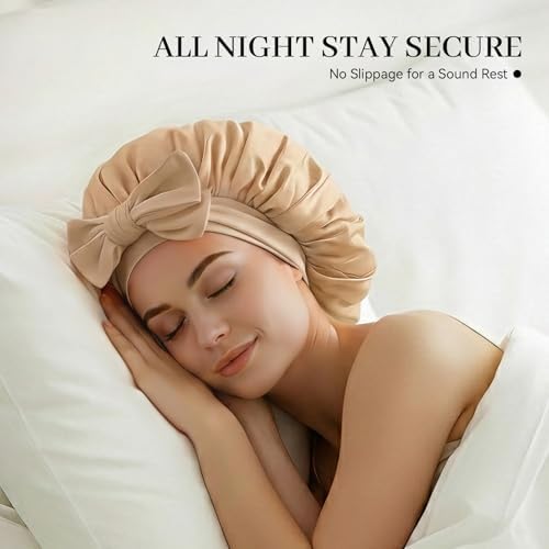 Silk Bonnet for Sleeping Satin Hair Bonnet Double Layer Adjustable Sleep Cap with Elastic Tie Band - Image 3