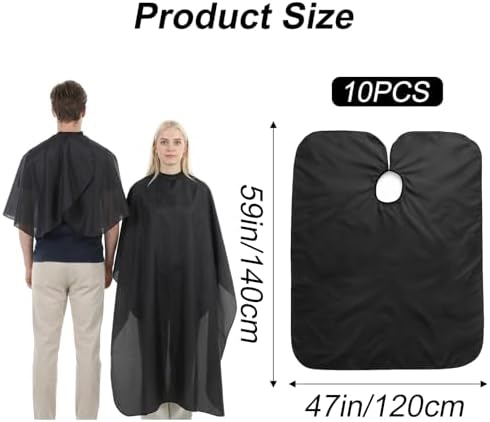 10 Pack Black Barber Cape Professional - Cutting Capes for Hairstylist, Waterproof Nylon Haircutting Capes with Adjustable Snap Closure, 47" x 59" Salon Cape - Image 2