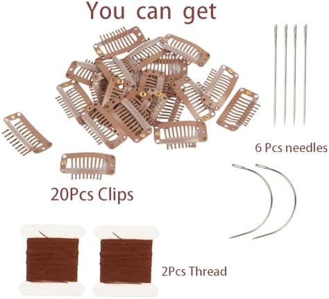 20 Pieces Hair Extension Clips, Light Brown Wig Clip with Needle and Thread - Image 4