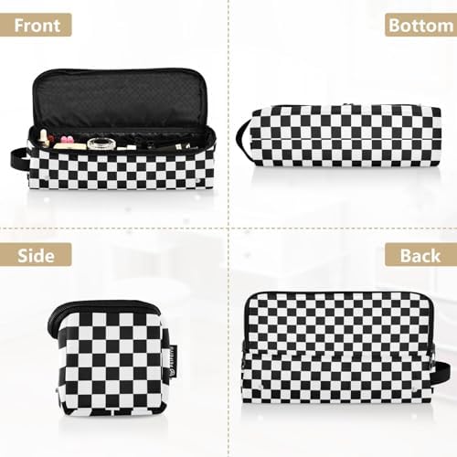 Checkered Black and White Hair Tools Travel Bag with Heat Resistant Mat Detachable 2-in-1 Curling Iron Travel Case Hot Tools Organizer for Straightener Flat Iron - Image 5