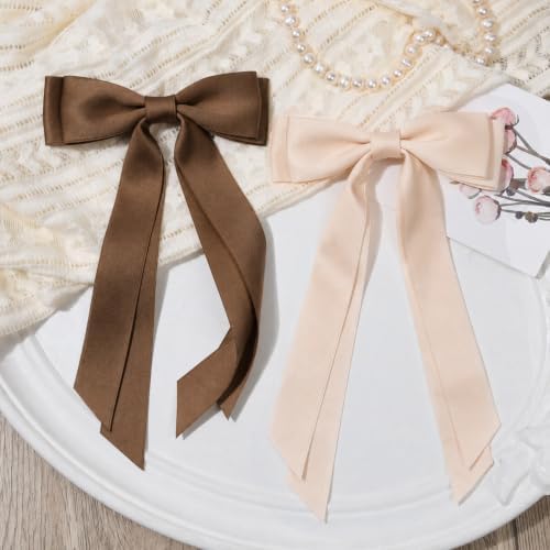 6PCS Brown Tone Hair Bows, Large Ribbon Bow Hair Clips for Girls Women Cute Ponytail Holder Accessories for Toddlers Kids Teens - Image 7