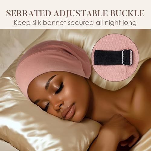 LULUSILK 100% Mulberry Silk Bonnet for Sleeping Women and Men, Pink - Image 4