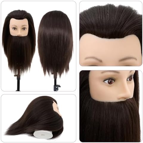 Male Mannequin Head with Hair & Beard, 10" Barber Practice Head Cosmetology Training Manikin Head Doll for Hair Styling Cutting & Beard Trimming with Clamp (Black) - Image 5