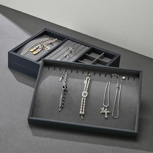 Grey Microfiber 20 Hook Anti-Tangle Necklace Bracelet Jewelry Tray - Image 2