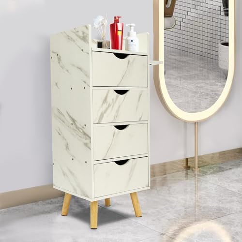 Salon Storage Cabinet with 2 Hair Dryer Holder, Barber Storage Cabinet Hair Stylist Station with 4 Drawers and Raised Table Legs for Beauty Spa Barber Shop (Marble Color) - Image 2