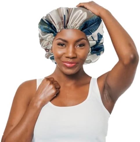 Glow By Daye Satin Bonnet, Double-Layered and Adjustable Satin Sleep Cap, Extra Large, St. Lucia Cream (White Floral) - Image 6