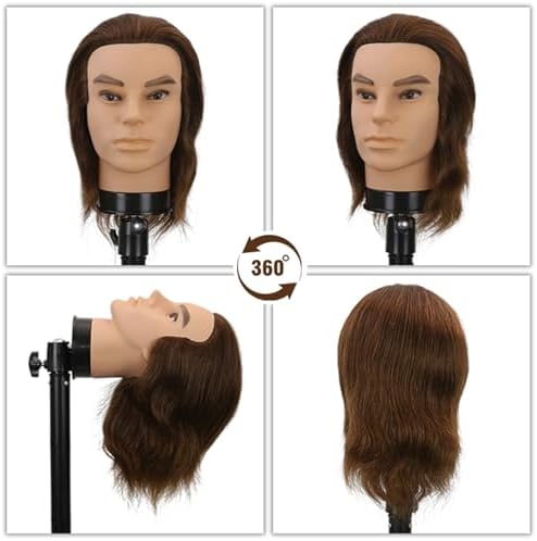 12" Barber Mannequin Head Male 100% Real Hair Mannequin Head with Human Hair Styling Practice Doll Head for Practicing Haircut & Hairdresser Manikin Doll Head With Free Clamp Stand(Without beard4#) - Image 2