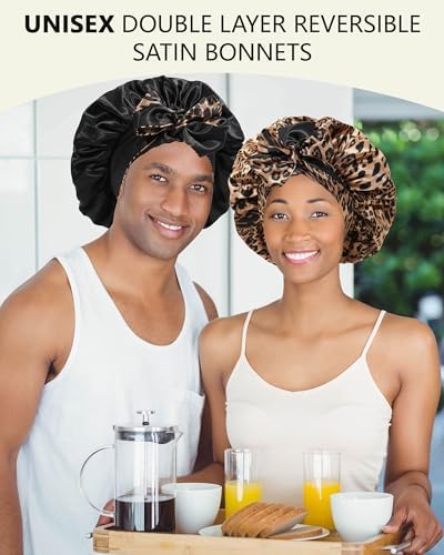 AWAYTR Double Layer Satin Bonnet for Women, Reversible Sleep Hair Wrap - Image 2
