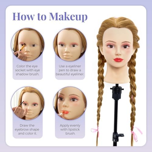 Mannequin Head with 90% Real Human Hair 28" Doll Head for Makeup - Image 4