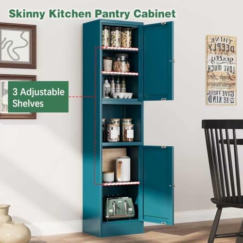 Bevivog Metal Kitchen Pantry Cabinet for Small Space, 67" Tall Storage Cabinets with 2 Doors and Adjustable Shelves, Freestanding Narrow Bathroom Cabinet, 15.7" W Slim Pantry - Image 7