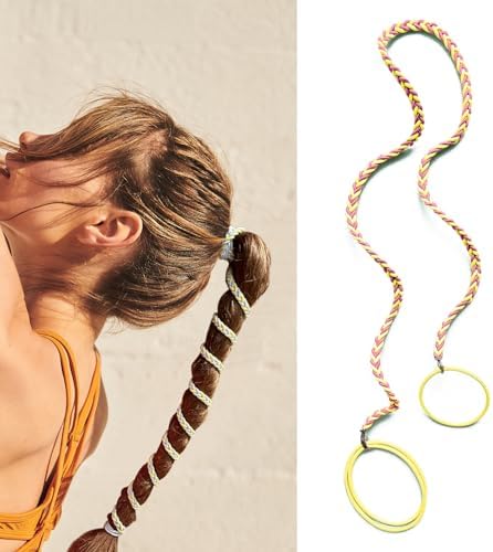 Thick Hair Ties for Women, 25" Elastic No Tangle Spiral Hair Ties Damage-Free Pony Tail Holders Wrap for Thick Long Hair Motorcycle Hair Accessories for Sports- Bike Riding Swim Skiing-Yellow/Pink by Unknown