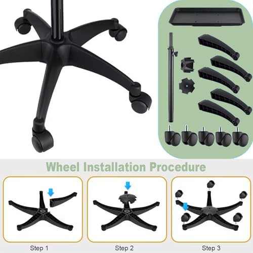 Salon Rolling Tray, Height Adjustable Tattoo Tray Rolling Cart, Storage Utility Trolley for Spa, Beauty Salon Service, Hairdresser Cart with Wheels, Black (Green) - Image 4