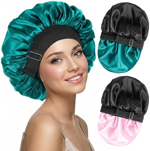 2PCS Silk Hair Bonnet for Sleeping Women - Satin Bonnet for Sleeping Double Layer Adjustable Sleep Cap for Curly Hair by BESTCHOICEFORYOU%EF%BC%81