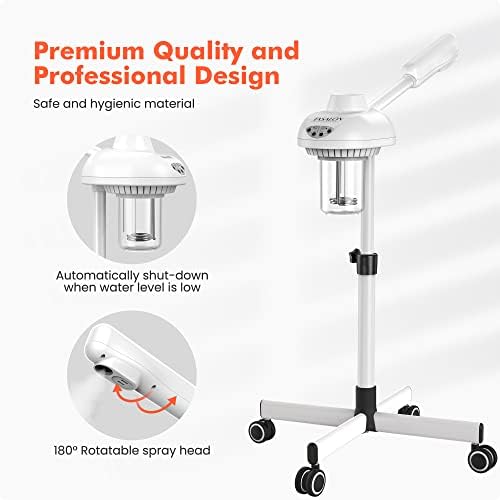 TASALON Professional Facial Steamer on Wheels, Hot Ozone Face Steamer for Facial, Esthetician Steamer for Salon Beauty and Spa, Mist Face Steamer for Facial Deep Cleaning Skin Care Equipment- White - Image 3