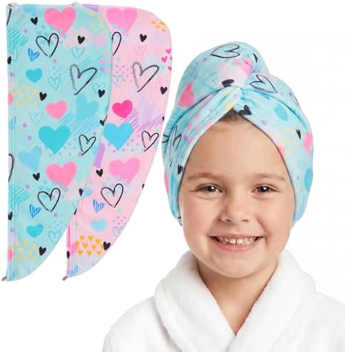 Basumee Microfiber Hair Towel Wrap for Kids Girls, Ultra Absorbent, 2 Pack by Basumee