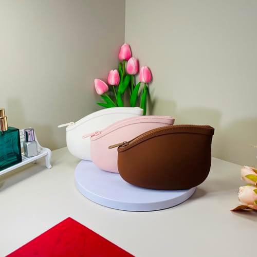 Small Makeup Bag Premium Silicone Purse Bag Multifunctional Essential Bag Zipper Pouch Water and Heat Resistant (Pink) - Image 6