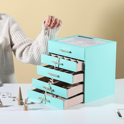 Frebeauty Jewelry Box for Women,Clear Lid Jewelry Organizer with 5 Drawers - Image 2