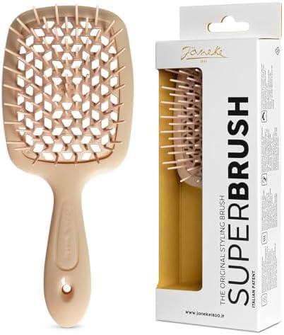 Janeke Superbrush Detangling Brush for Soft Smoothing Hair Brushing with Anti-Static Bristles - Vented Wet Hair Brush for Blow Drying Use - Perfect for Curly, Thick, Wavy, Fine Hair Types (Soft Pink) by Janeke